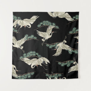 Elegant Japanese crane: artistic depiction. Tapestry