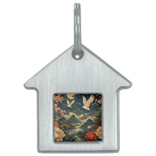 Elegant Japanese Crane Moon Landscape Kids T-Shirt Pet ID Tag