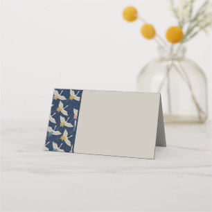 Elegant Japanese Cranes Blue Wedding Party Place Card