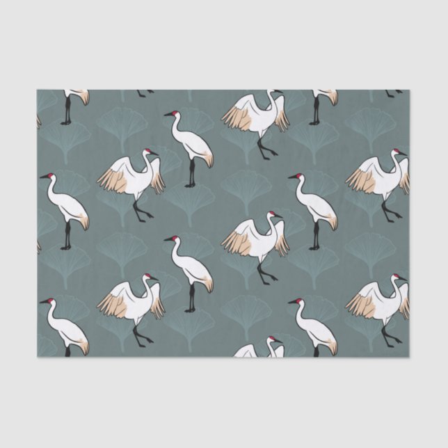 Elegant Japanese Cranes & Gingko Leaves Tissue Paper (Front)