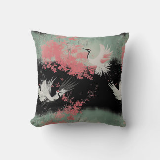 Elegant Japanese Cranes Throw Pillow