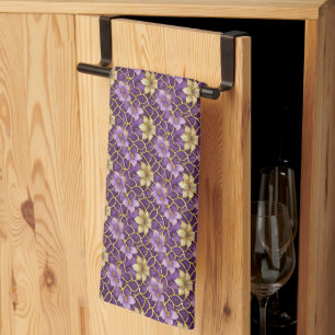 Elegant Japanese Floral Kitchen Towels with Purple