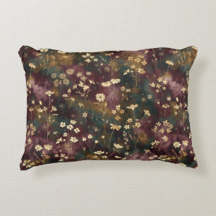Elegant Japanese Floral – Moody Plum & Teal  Accent Pillow