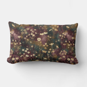 Elegant Japanese Floral – Moody Plum & Teal  Lumbar Pillow