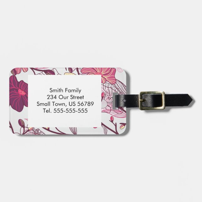 Elegant Japanese Flowers Pattern Luggage Tag (Front Horizontal)
