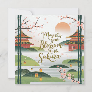 Elegant Japanese Garden Design - Sakura Blossoms Card