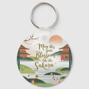 Elegant Japanese Garden Design - Sakura Blossoms Keychain