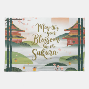 Elegant Japanese Garden Design - Sakura Blossoms Kitchen Towel