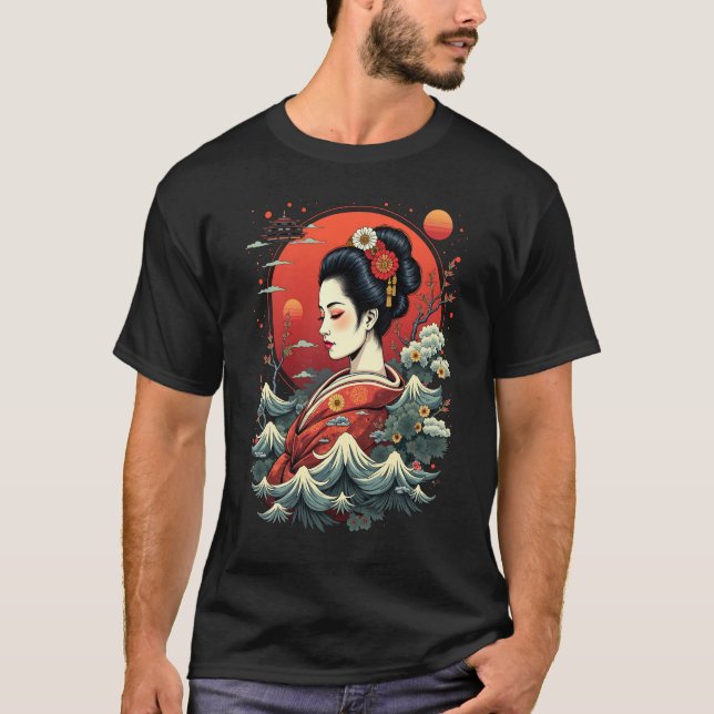 Elegant Japanese Geisha Art Tee (Front)