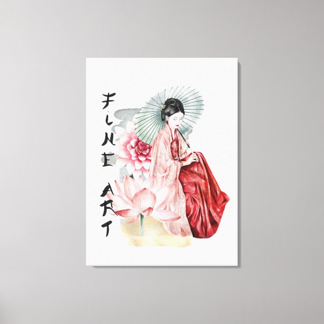 elegant Japanese Geisha Girl Canvas Print (Front)