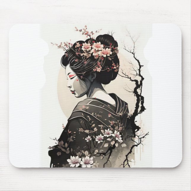 Elegant Japanese Geisha -  Mouse Pad (Front)