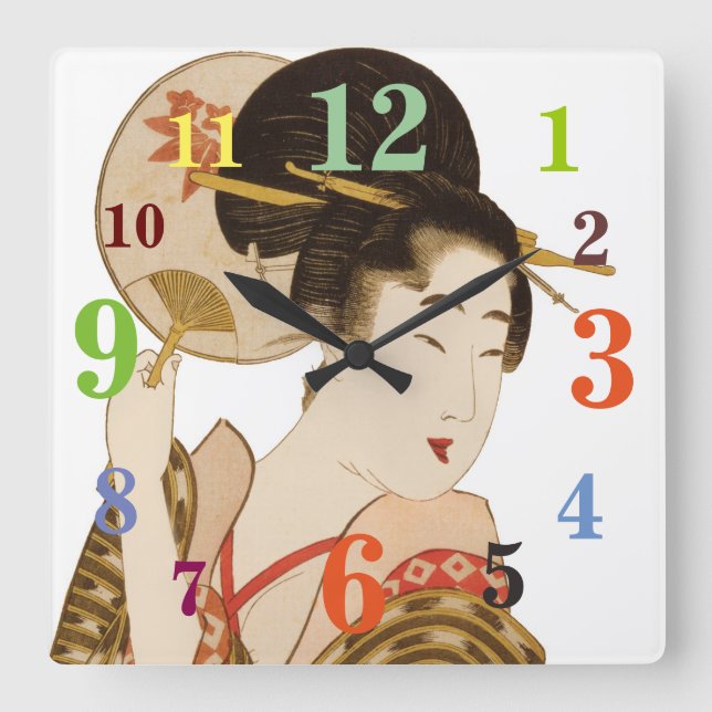 Elegant Japanese Geisha With Fan Wall Clock (Front)