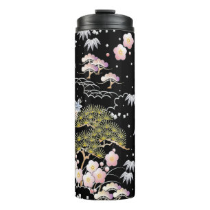 Elegant Japanese Inspired Botanical Artwork   Thermal Tumbler