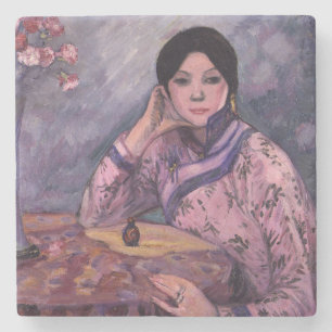 Elegant Japanese Lady with a Perfume Bottle Stone Coaster