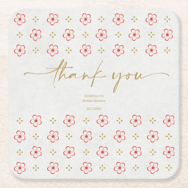 Elegant Japanese Plum Blossom Square Paper Coaster (Front)