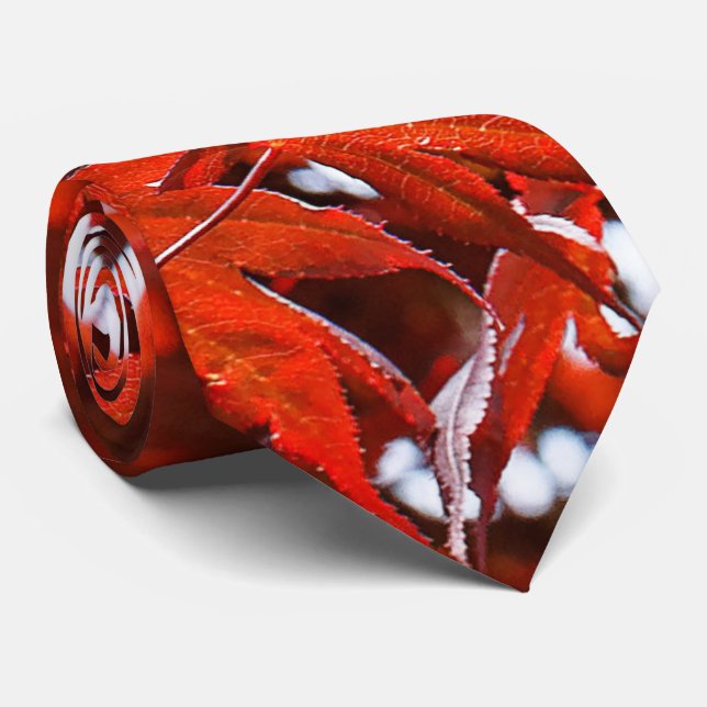 Elegant Japanese Red Maple Leaves Tie (Rolled)