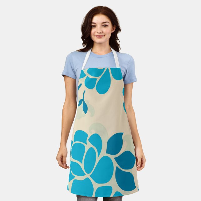 Elegant Japanese Style Blue Floral Design | Apron (Worn)