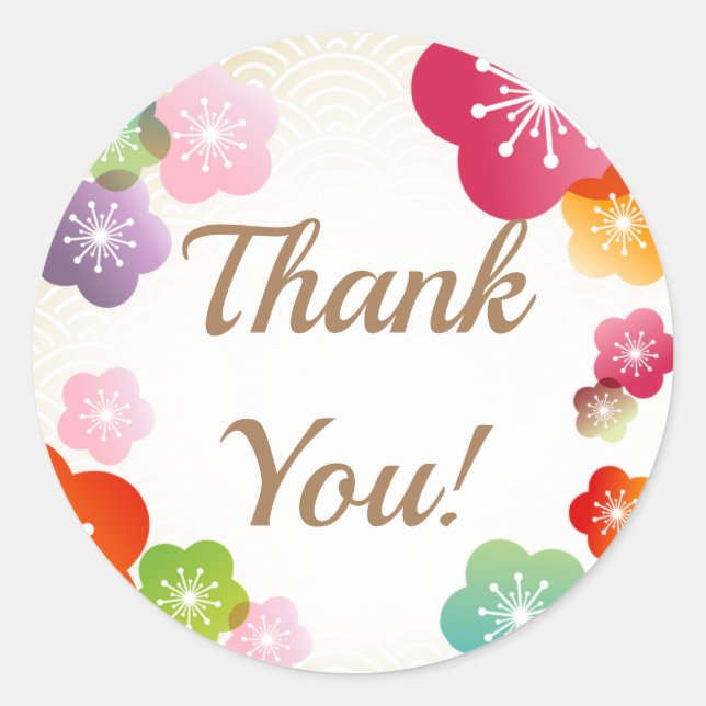 Elegant Japanese Style Thank You Classic Round Sticker (Front)