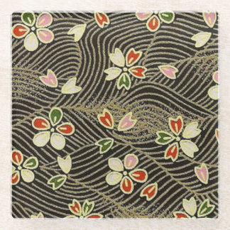 Elegant Japanese Washi Origami Cherry Blossoms Glass Coaster