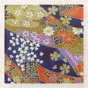 Elegant Japanese Washi Origami Modern Flowers Glass Coaster