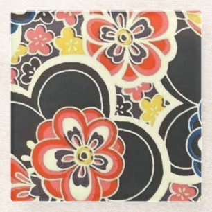 Elegant Japanese Washi Origami Modern Flowers Glass Coaster