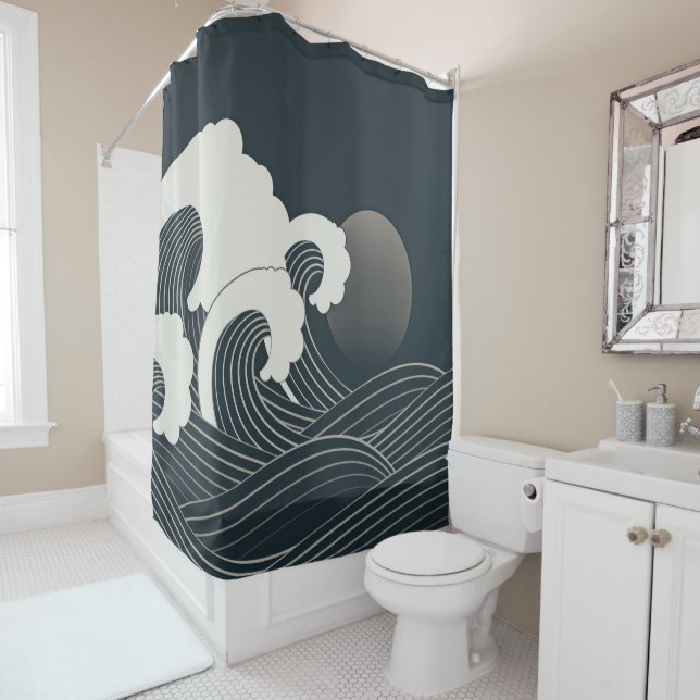 Elegant Japanese Waves Black and White Artwork | (In Situ)