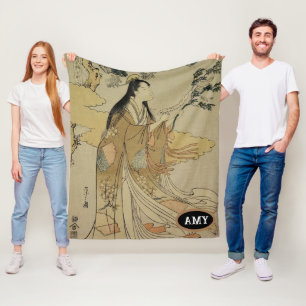 Elegant Japanese Woodblock Print Sherpa Blanket
