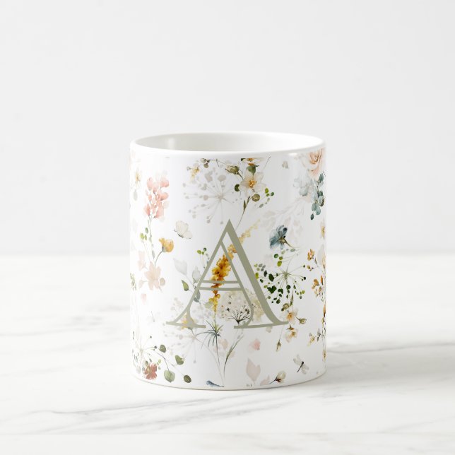 Elégant Jardin Fleur Monogramme Café Mug (Centre)