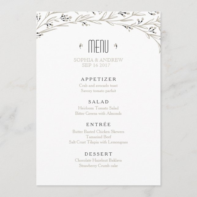 Elégant jardin fleuri rustique menu mariage (Devant)
