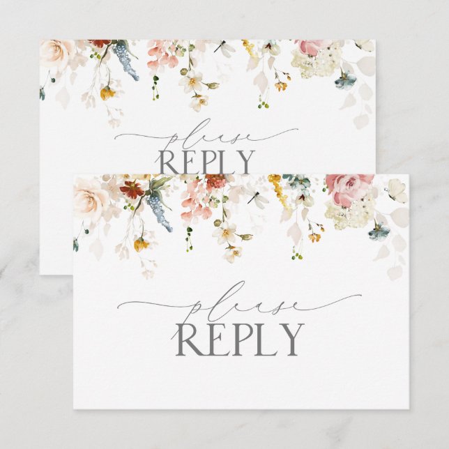 Elégant Jardin Fleurs Aquarelle Pas de menu RSVP (Devant / Derrière)