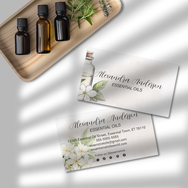 Elegant Jasmine Watercolor Flower Essential Oils Business Card (Elegant Jasmine Watercolor Flower Essential Oils Business Card)