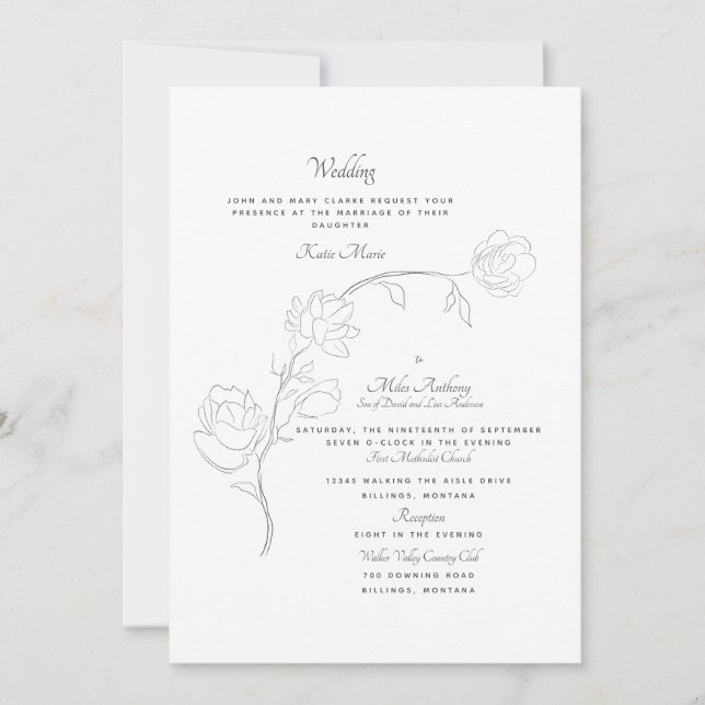 Elegant  Jasmine White Two Venue Invitation (Front)