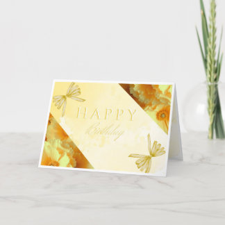 Elégant Jaune 2 Floral Bonne carte d'anniversaire