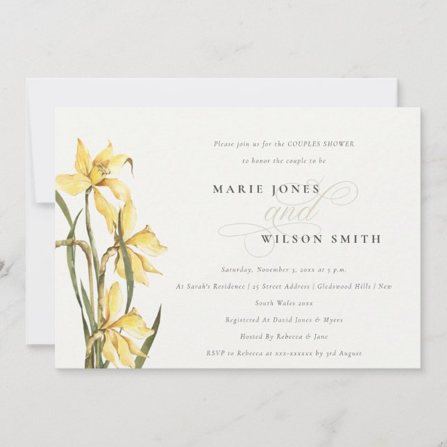 Élégant Jaune Daffodil Couples Invitation douche (Devant)