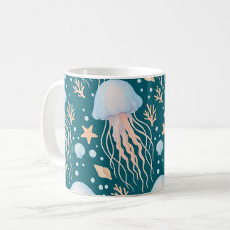 Elegant Jellyfish & Ocean Elements Pattern Mug