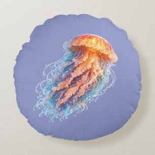 Elegant Jellyfish Ocean Fantasy Illustration Round Pillow