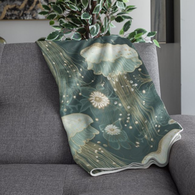 Elegant Jellyfish Pattern - Custom Name Fleece Blanket (Creator Uploaded)