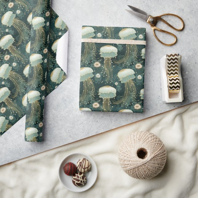 Elegant Jellyfish Pattern - Custom Name Wrapping Paper (Crafts)