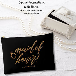 Elegant Jet Black Maid of Honour Gift Personalized Accessory Pouch