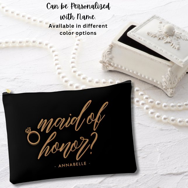 Elegant Jet Black Maid of Honour Gift Personalized Accessory Pouch (Creator Uploaded)
