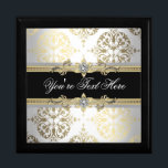 Elegant Jewel Black Damask Keepsake Gift Box<br><div class="desc">Black damask keepsake gift box. Black gold keepsake gift boxes. Elegant black gift boxes. Black damask gold gift boxes. Black gold jewellery box. Add your details to the front by simply choosing the "Customize it!" button to begin adding your event details, font style, font size & colour, and wording. Please...</div>