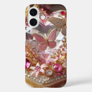 Elegant Jewel Butterfly with Roses Design" iPhone 16 Case