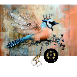 Elegant Jewel Embellished Bird Art Decoupage Tissue Paper