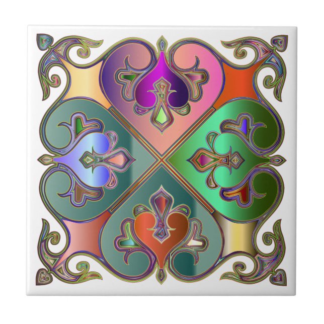 Elegant Jewel-Tone Arabesque Abstract Personalized Tile (Front)
