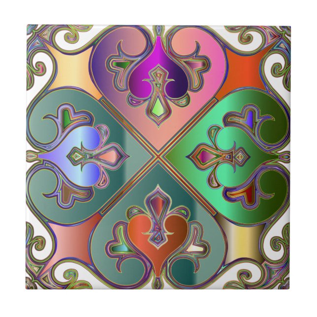Elegant Jewel-Tone Arabesque Abstract Personalized Tile (Front)