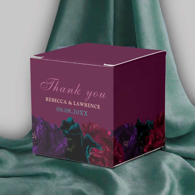 Elegant jewel tones flowers burgundy wedding favor box (Creator Uploaded)