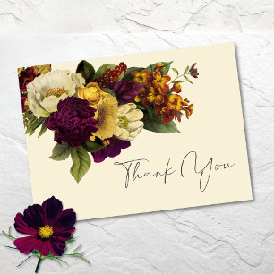 Elegant Jewel Vintage Floral Ivory Wedding Thank You Card