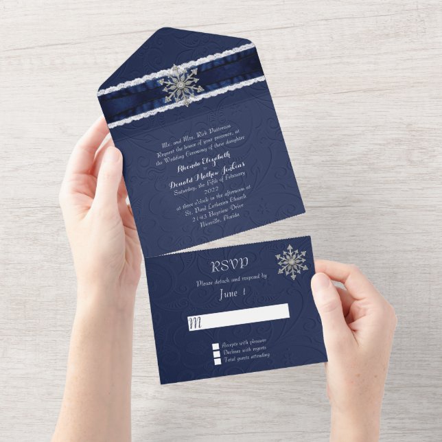Elegant Jewelled Snowflake 2 All In One Invitation (Tearaway)