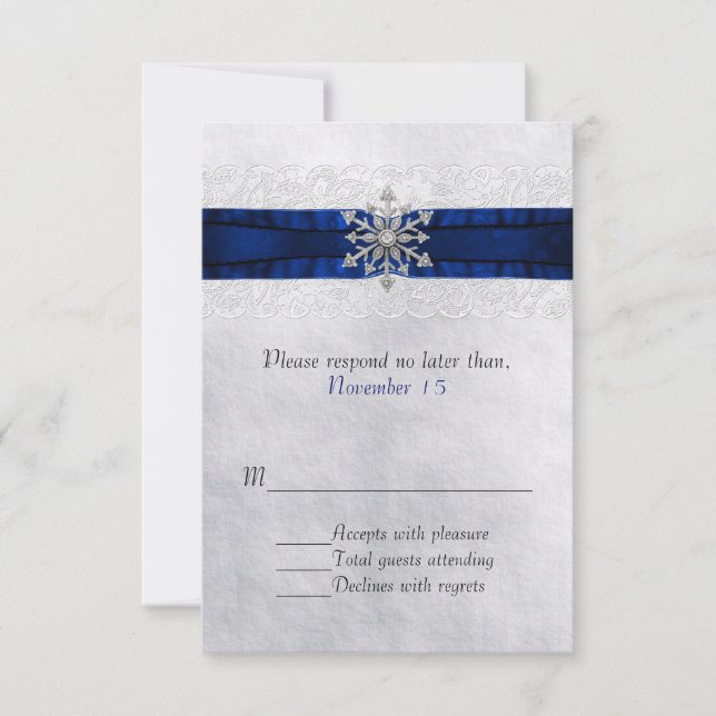 Elegant Jewelled Snowflake Wedding RSVP Card (Front)