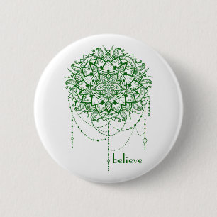 Elegant Jewelled Zen Mandala "Believe" 2 Inch Round Button